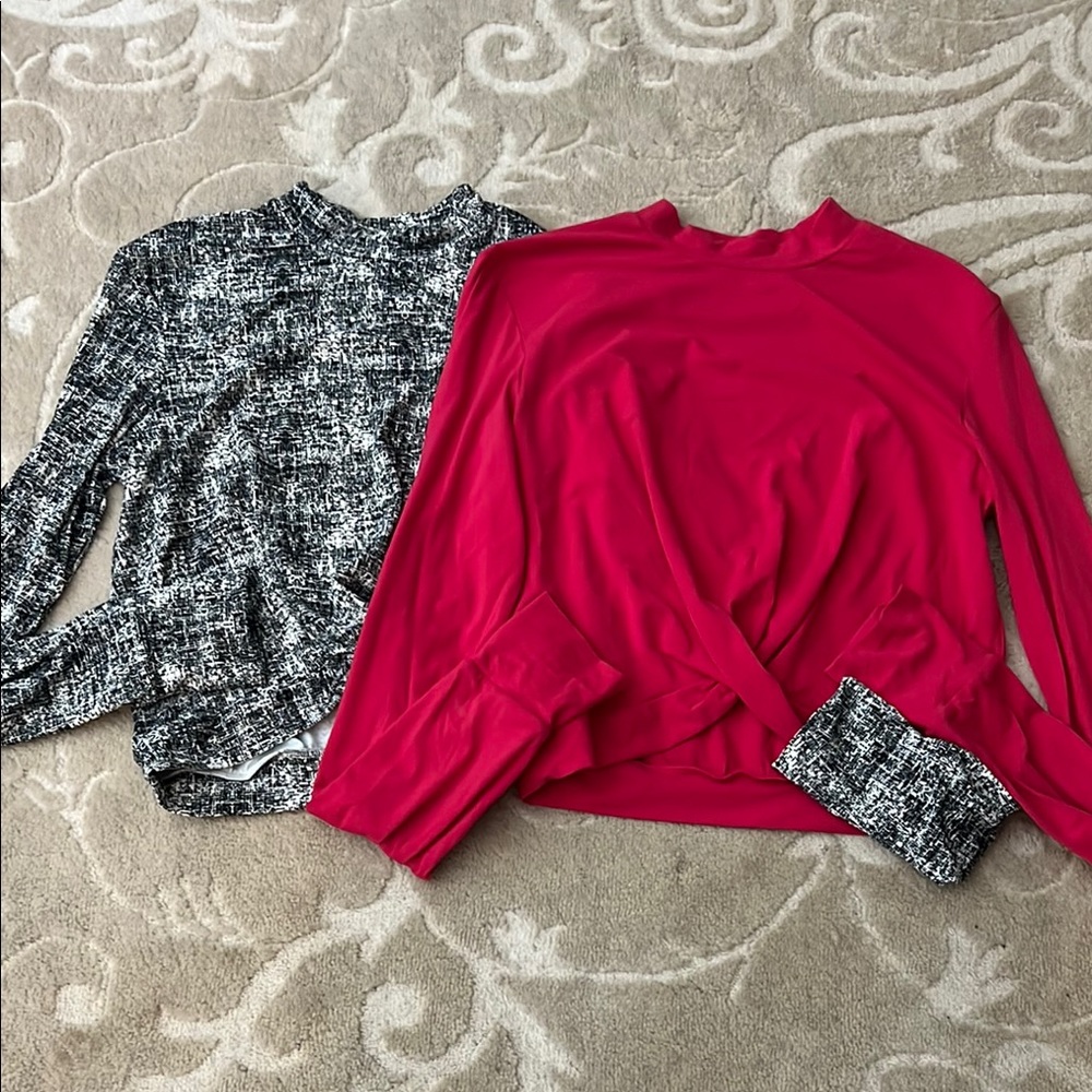 Pink and patterned buffbunny long sleeve crop tops